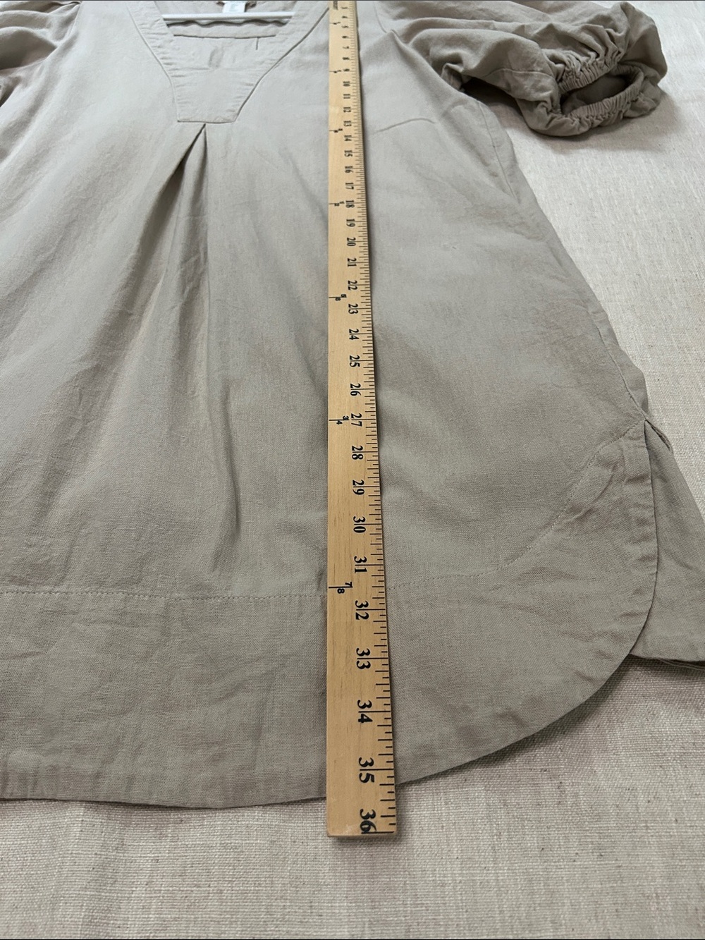 Cynthia Rowley Puff Sleeve Linen Shift Dress Tan Mini Relaxed Boho Shabby Chic - Picture 10 of 14